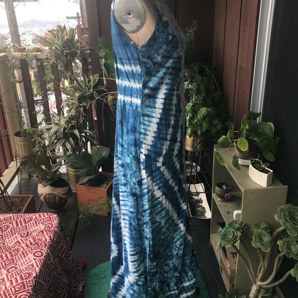 Indigo Shibori Tie Dye Dress Gown 6 8 M Vintage - Picture 7 of 7
